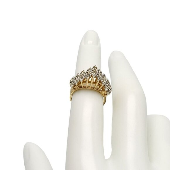 Vintage CCI Designer Gold Tone Clear Rhinestone Multi-Level Pyramid Ring Size 5 - Picture 2 of 6